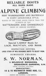 Werbung für S. W. Norman Alpine Climbing Boots, Illustration aus 